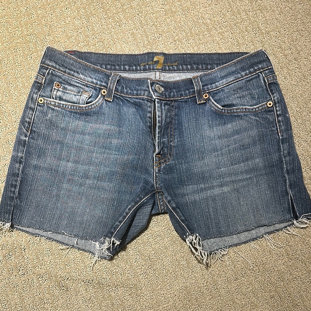 7 For All Mankind Blue Jean Shorts Frayed Hem Casual